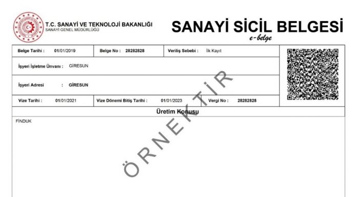 Sanayi İşletmelerinin Dikkatine Yıllık İşletme Cetvelinin Verilmesi Hakkında Duyuru