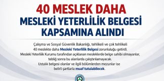 40 Meslek Daha Mesleki Yeterlilik Belgesi Kapsamına Alındı
